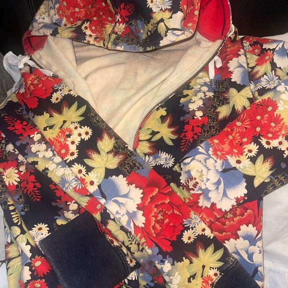 VINTAGE Y2K LUCKY BRAND ASIAN FLORAL PRINT ZIP UP SWEATSHIRT JACKET  SZ XL RARE - Picture 8 of 15